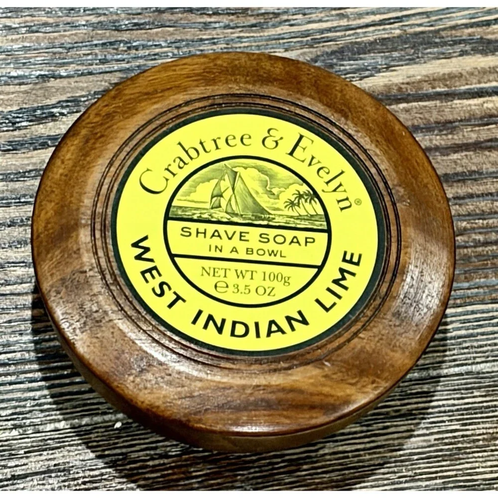 Crabtree & Evelyn West Indian Lime Shave Soap In A Wooden Bowl 3.5 oz - NWOB